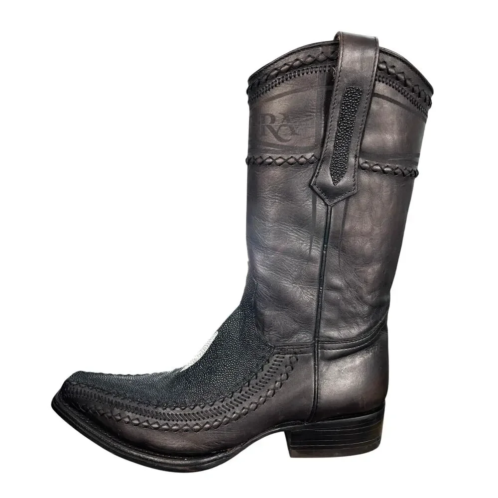 Cuadra Men’s Stingray Black Leather Square Toe Cowboy Boot Size US 10 D